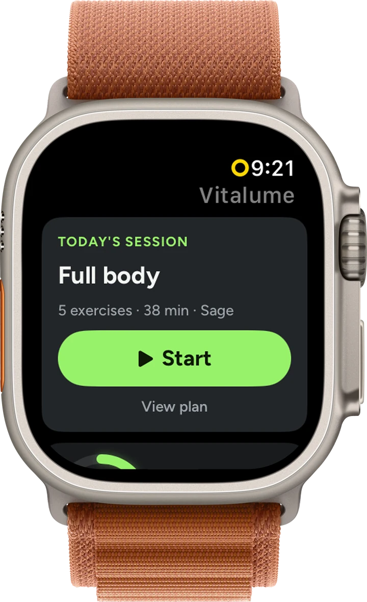 Vitalume on Apple Watch: today’s session, Full body, ready to start